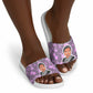 Rosa Parks Slide Sandals Purple Floral Pattern Civil Rights Tribute Bold Name Repeated Text Design - African Pride