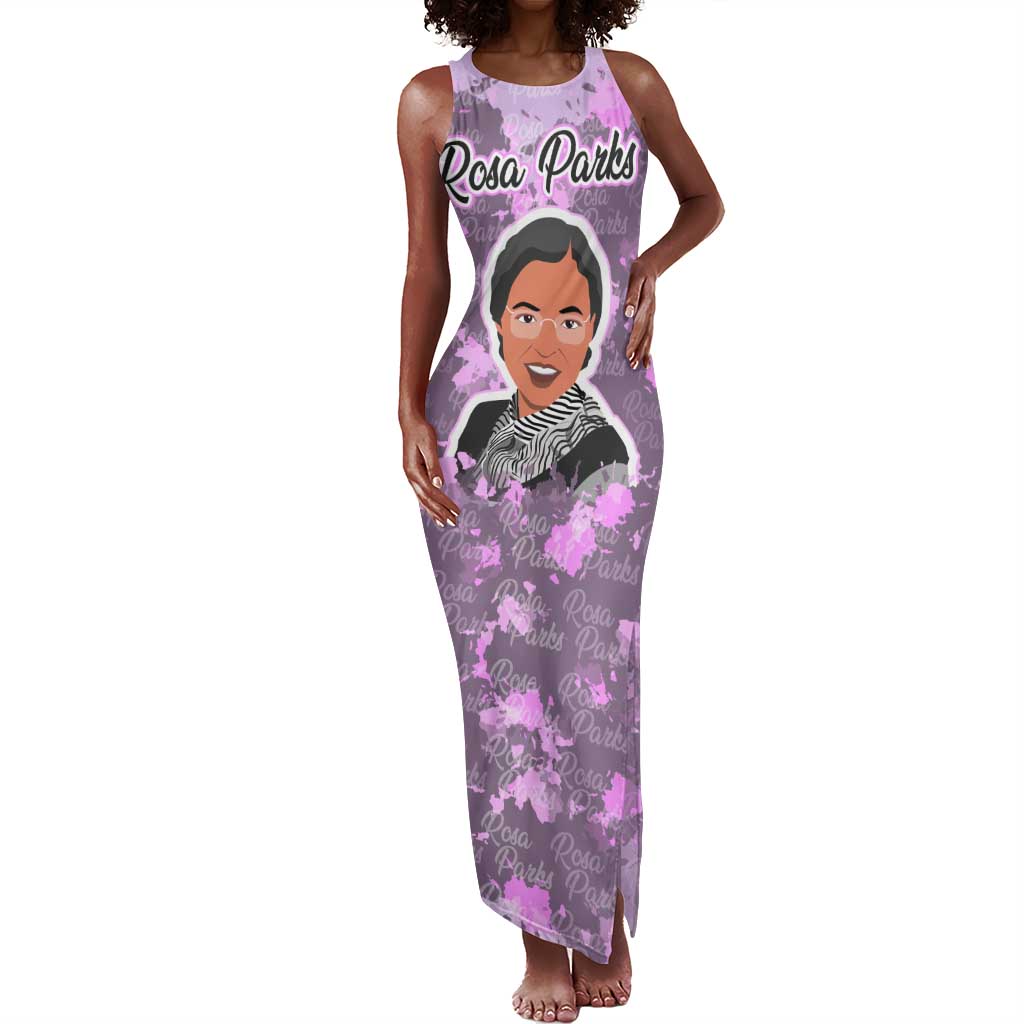 Rosa Parks Tank Maxi Dress Purple Floral Pattern Civil Rights Tribute Bold Name Repeated Text Design - African Pride