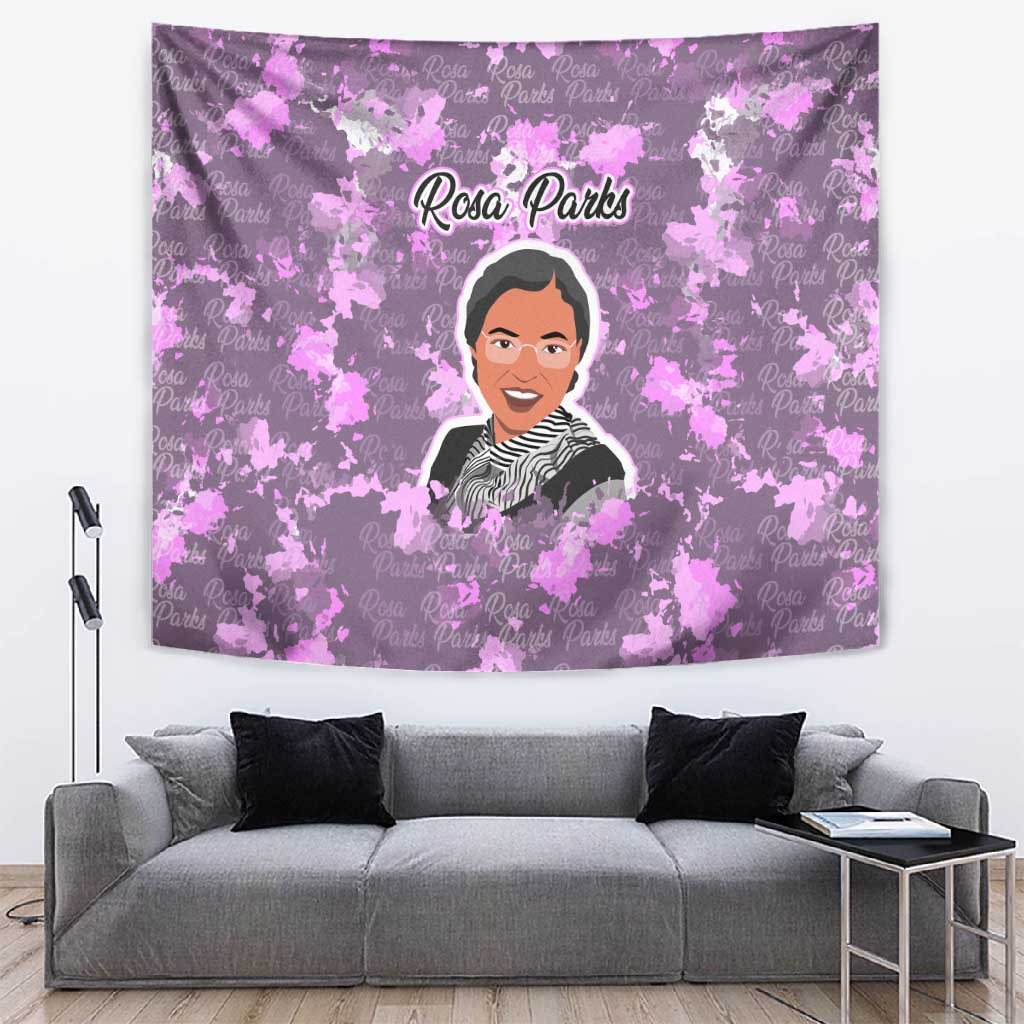 Rosa Parks Tapestry Purple Floral Pattern Civil Rights Tribute Bold Name Repeated Text Design - African Pride