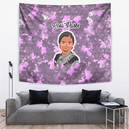 Rosa Parks Tapestry Purple Floral Pattern Civil Rights Tribute Bold Name Repeated Text Design - African Pride
