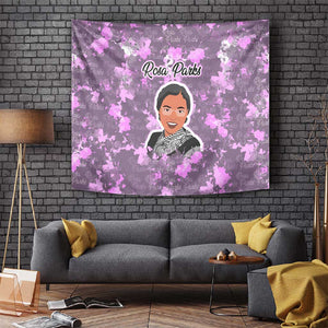 Rosa Parks Tapestry Purple Floral Pattern Civil Rights Tribute Bold Name Repeated Text Design - African Pride