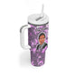 Rosa Parks Tumbler With Handle Purple Floral Pattern Civil Rights Tribute Bold Name Repeated Text Design - African Pride