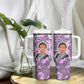 Rosa Parks Tumbler With Handle Purple Floral Pattern Civil Rights Tribute Bold Name Repeated Text Design - African Pride