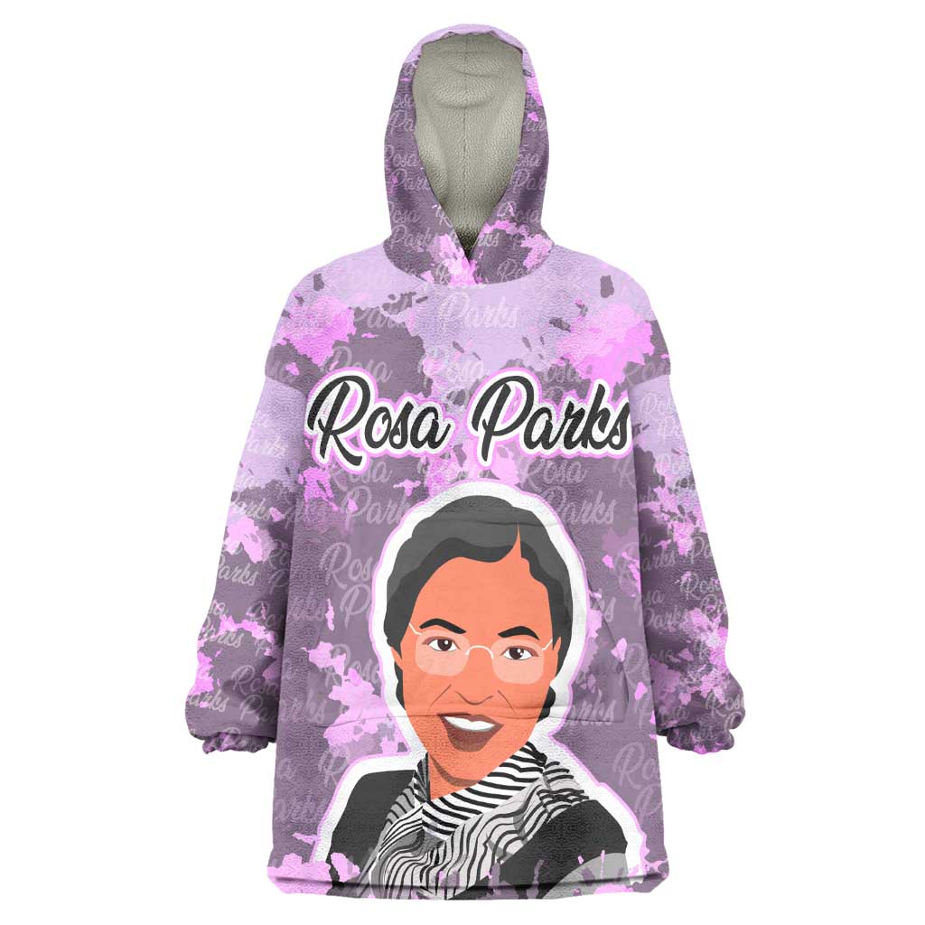 Rosa Parks Wearable Blanket Hoodie Purple Floral Pattern Civil Rights Tribute Bold Name Repeated Text Design - African Pride