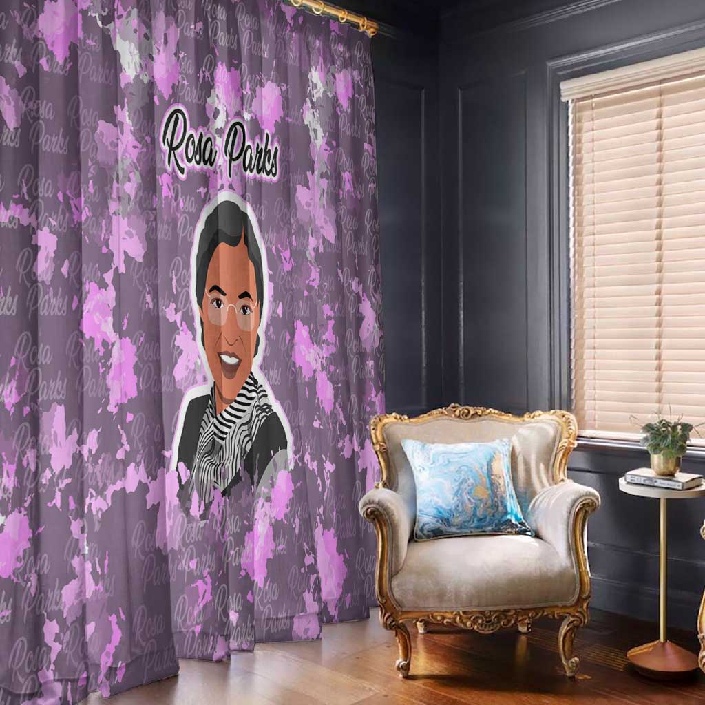 Rosa Parks Window Curtain Purple Floral Pattern Civil Rights Tribute Bold Name Repeated Text Design - African Pride