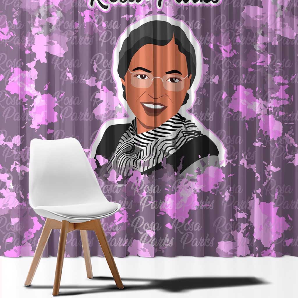 Rosa Parks Window Curtain Purple Floral Pattern Civil Rights Tribute Bold Name Repeated Text Design - African Pride