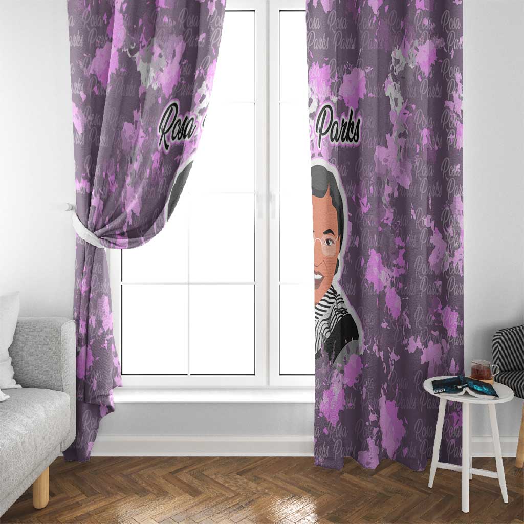 Rosa Parks Window Curtain Purple Floral Pattern Civil Rights Tribute Bold Name Repeated Text Design - African Pride