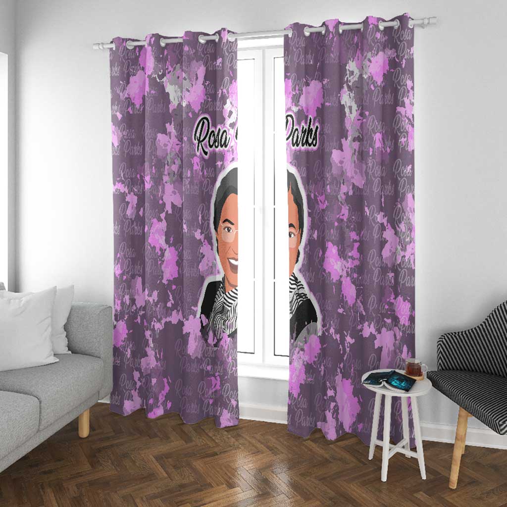Rosa Parks Window Curtain Purple Floral Pattern Civil Rights Tribute Bold Name Repeated Text Design - African Pride