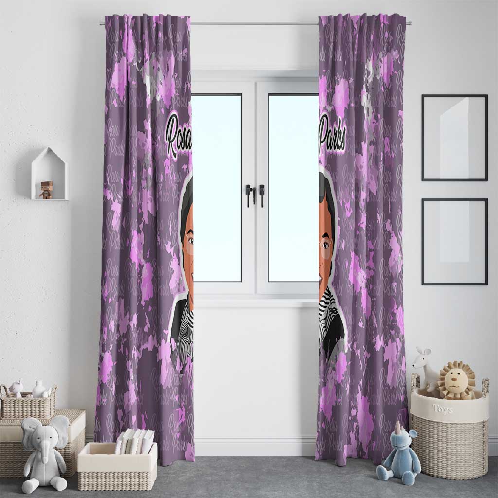 Rosa Parks Window Curtain Purple Floral Pattern Civil Rights Tribute Bold Name Repeated Text Design - African Pride