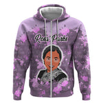 Rosa Parks Zip Hoodie Purple Floral Pattern Civil Rights Tribute Bold Name Repeated Text Design - African Pride