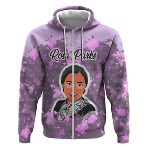 Rosa Parks Zip Hoodie Purple Floral Pattern Civil Rights Tribute Bold Name Repeated Text Design - African Pride