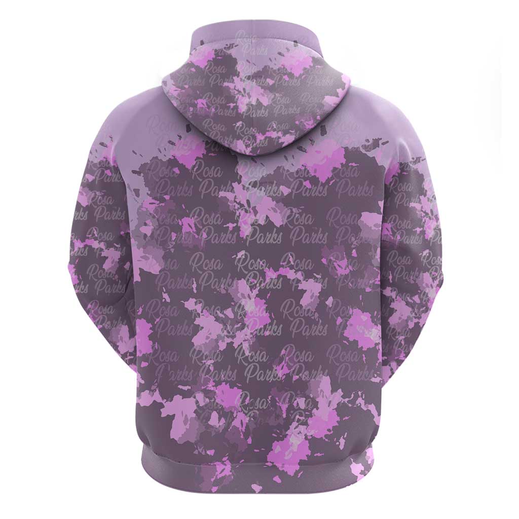 Rosa Parks Zip Hoodie Purple Floral Pattern Civil Rights Tribute Bold Name Repeated Text Design - African Pride