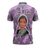 Rosa Parks Zipper Polo Shirt Purple Floral Pattern Civil Rights Tribute Bold Name Repeated Text Design - African Pride