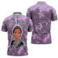 Rosa Parks Zipper Polo Shirt Purple Floral Pattern Civil Rights Tribute Bold Name Repeated Text Design - African Pride