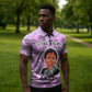 Rosa Parks Zipper Polo Shirt Purple Floral Pattern Civil Rights Tribute Bold Name Repeated Text Design - African Pride