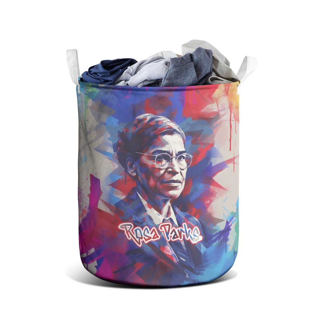 Rosa Parks Laundry Basket Red Blue Abstract Art Portrait Sitting Down to Stand Up Quote Civil Rights Tribute - African Pride