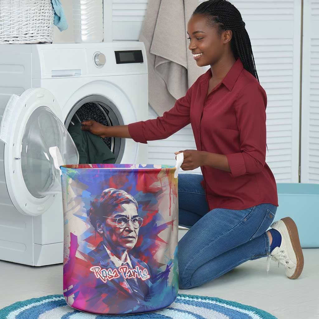 Rosa Parks Laundry Basket Red Blue Abstract Art Portrait Sitting Down to Stand Up Quote Civil Rights Tribute - African Pride