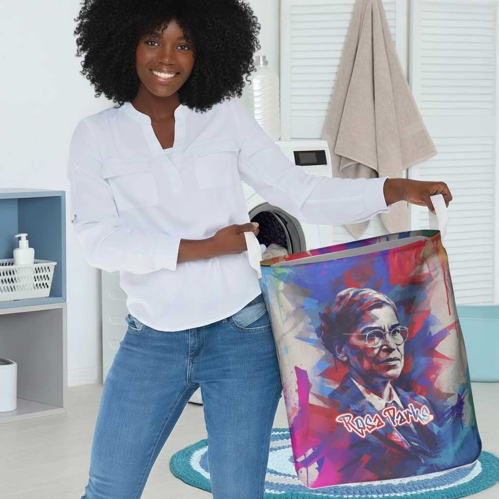 Rosa Parks Laundry Basket Red Blue Abstract Art Portrait Sitting Down to Stand Up Quote Civil Rights Tribute - African Pride