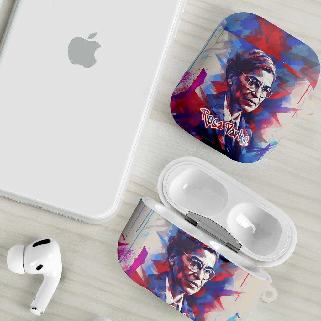 Rosa Parks AirPods Case Red Blue Abstract Art Portrait Sitting Down to Stand Up Quote Civil Rights Tribute - African Pride