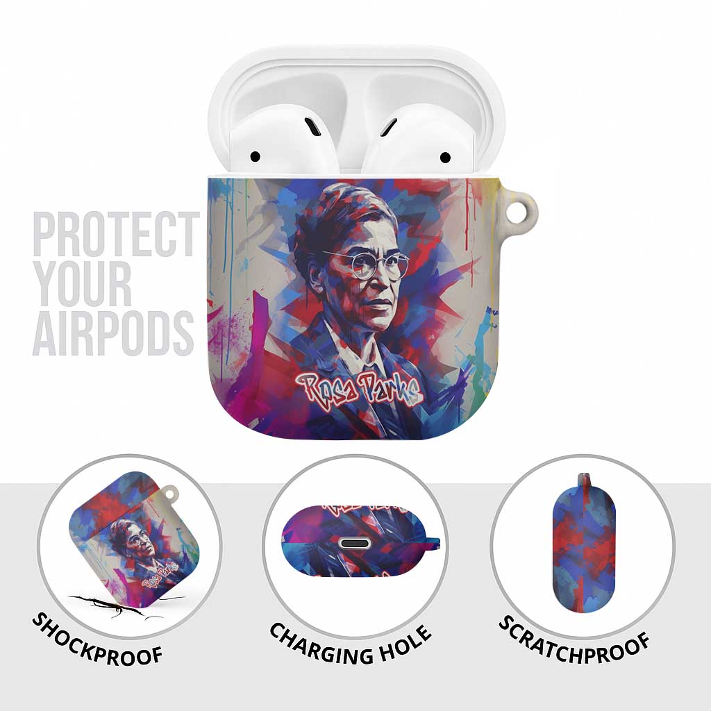 Rosa Parks AirPods Case Red Blue Abstract Art Portrait Sitting Down to Stand Up Quote Civil Rights Tribute - African Pride