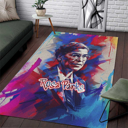 Rosa Parks Area Rug Red Blue Abstract Art Portrait Sitting Down to Stand Up Quote Civil Rights Tribute - African Pride