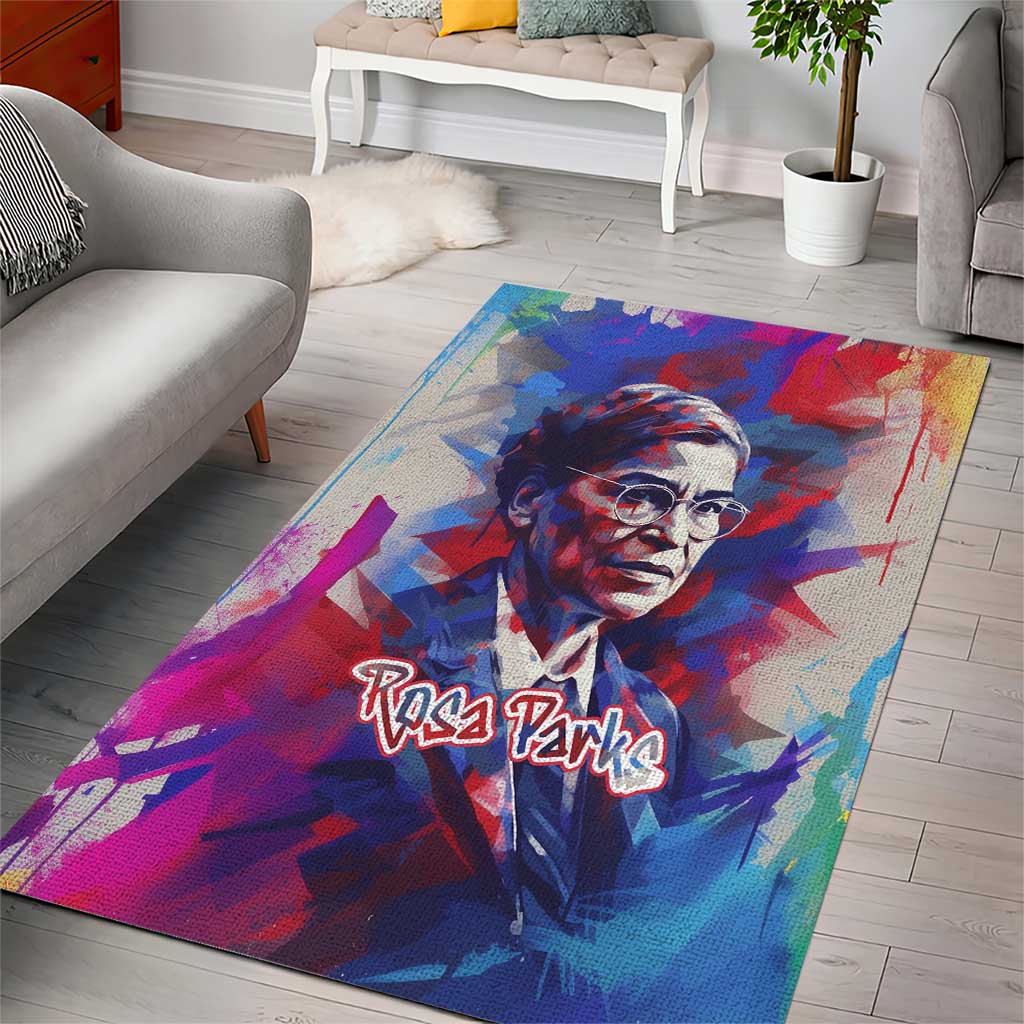Rosa Parks Area Rug Red Blue Abstract Art Portrait Sitting Down to Stand Up Quote Civil Rights Tribute - African Pride