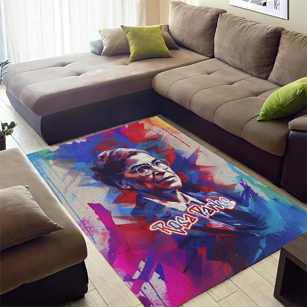 Rosa Parks Area Rug Red Blue Abstract Art Portrait Sitting Down to Stand Up Quote Civil Rights Tribute - African Pride