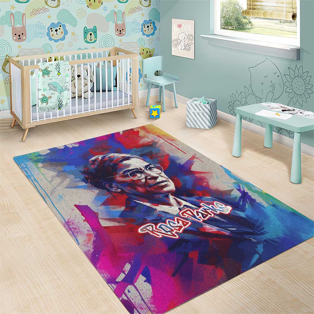 Rosa Parks Area Rug Red Blue Abstract Art Portrait Sitting Down to Stand Up Quote Civil Rights Tribute - African Pride
