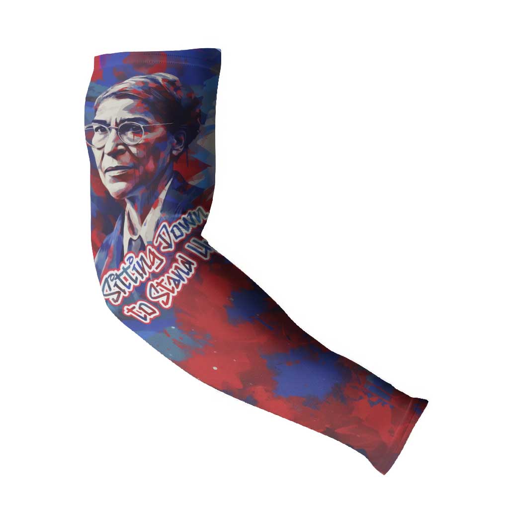 Rosa Parks Arm Sleeves Red Blue Abstract Art Portrait Sitting Down to Stand Up Quote Civil Rights Tribute - African Pride