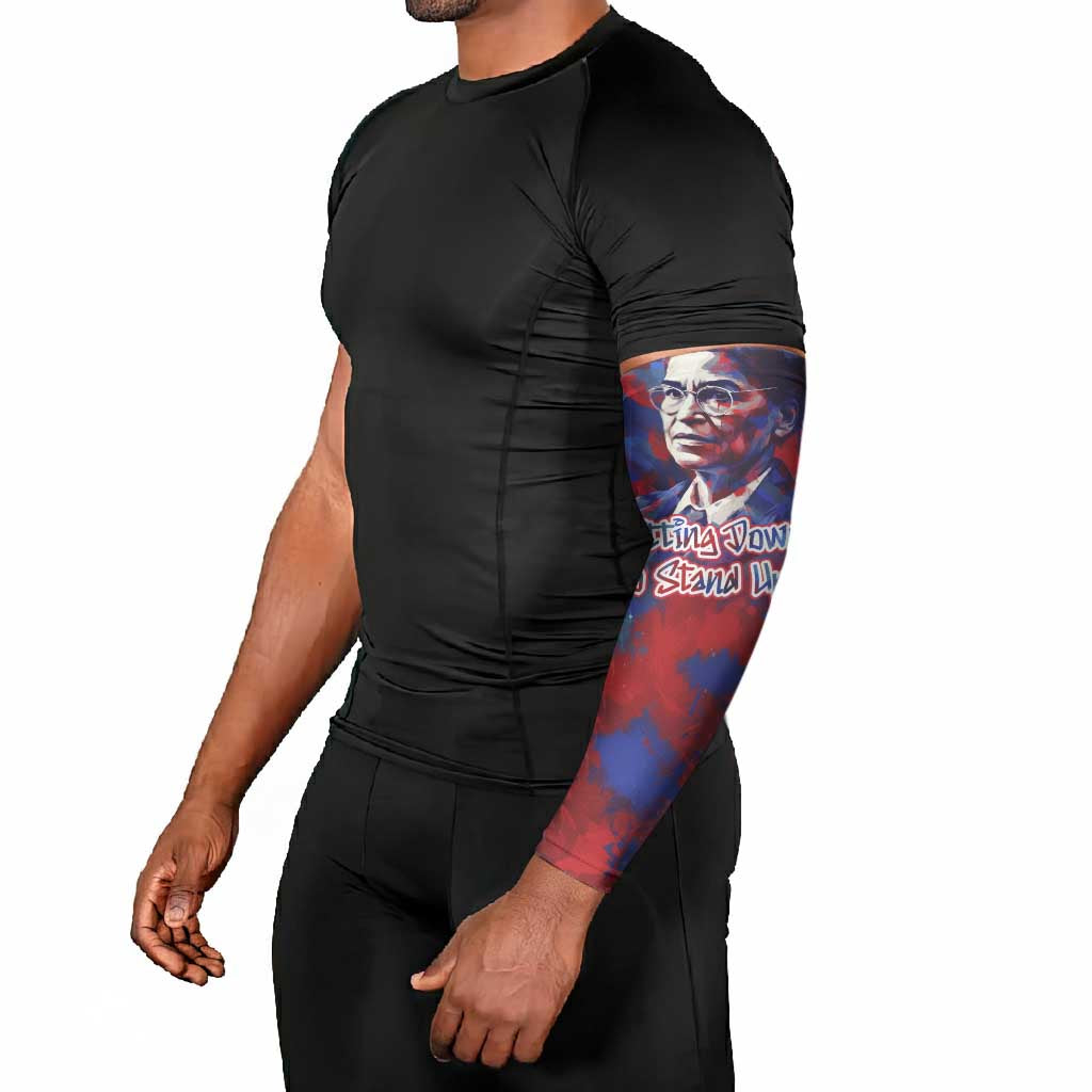 Rosa Parks Arm Sleeves Red Blue Abstract Art Portrait Sitting Down to Stand Up Quote Civil Rights Tribute - African Pride