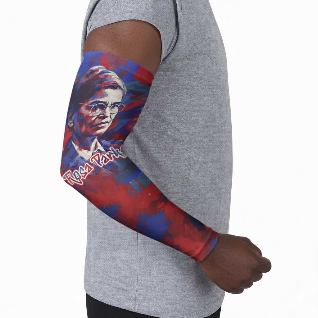Rosa Parks Arm Sleeves Red Blue Abstract Art Portrait Sitting Down to Stand Up Quote Civil Rights Tribute - African Pride