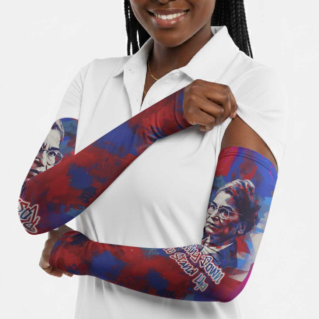 Rosa Parks Arm Sleeves Red Blue Abstract Art Portrait Sitting Down to Stand Up Quote Civil Rights Tribute - African Pride