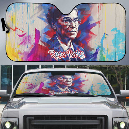 Rosa Parks Auto Sun Shade Red Blue Abstract Art Portrait Sitting Down to Stand Up Quote Civil Rights Tribute - African Pride