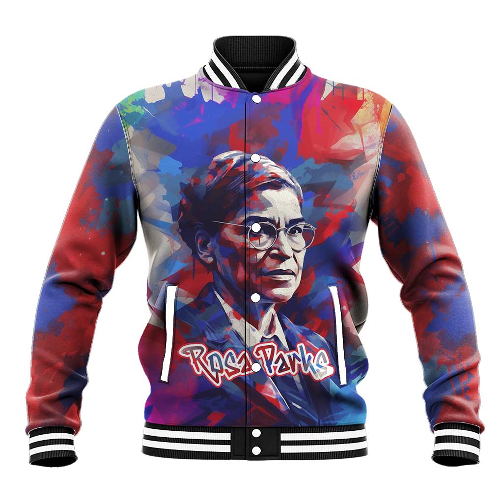 Rosa Parks Baseball Jacket Red Blue Abstract Art Portrait Sitting Down to Stand Up Quote Civil Rights Tribute - African Pride