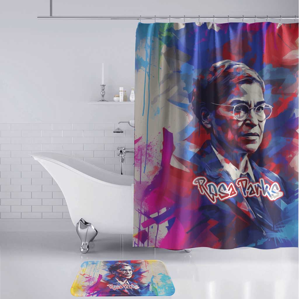 Rosa Parks Bathroom Set Red Blue Abstract Art Portrait Sitting Down to Stand Up Quote Civil Rights Tribute - African Pride