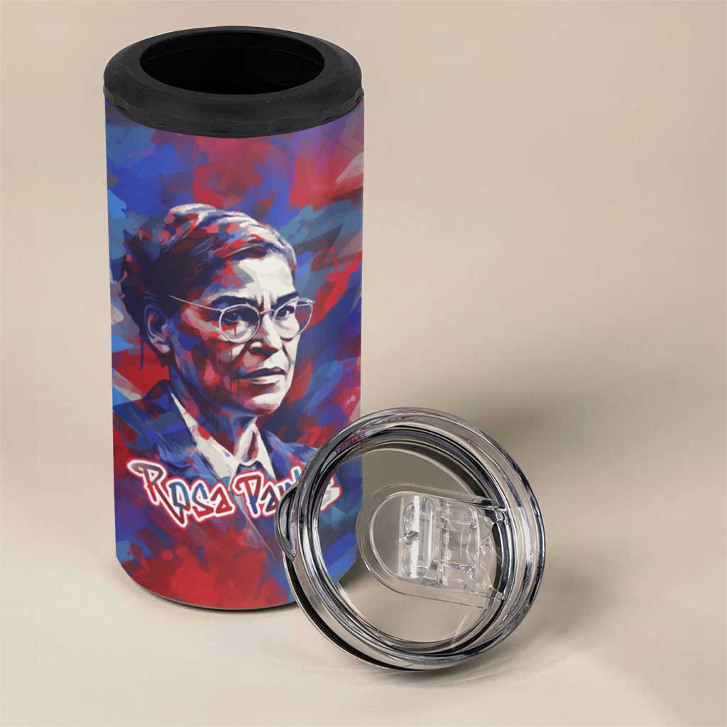 Rosa Parks 4 in 1 Can Cooler Tumbler Red Blue Abstract Art Portrait Sitting Down to Stand Up Quote Civil Rights Tribute - African Pride