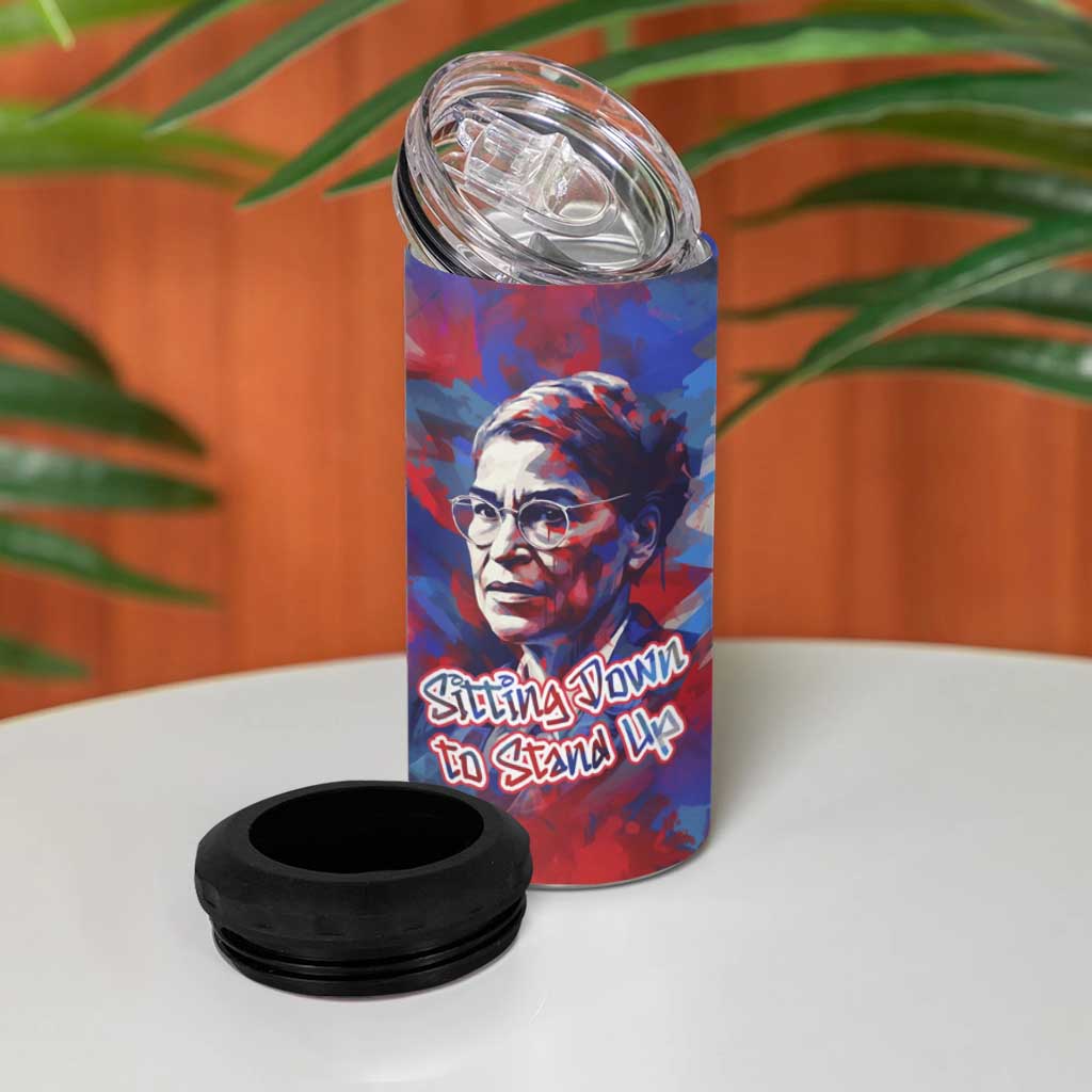 Rosa Parks 4 in 1 Can Cooler Tumbler Red Blue Abstract Art Portrait Sitting Down to Stand Up Quote Civil Rights Tribute - African Pride