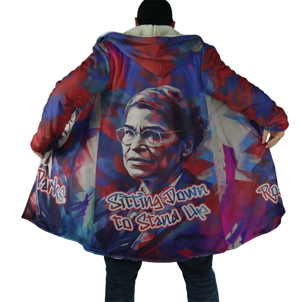 Rosa Parks Cloak Red Blue Abstract Art Portrait Sitting Down to Stand Up Quote Civil Rights Tribute - African Pride