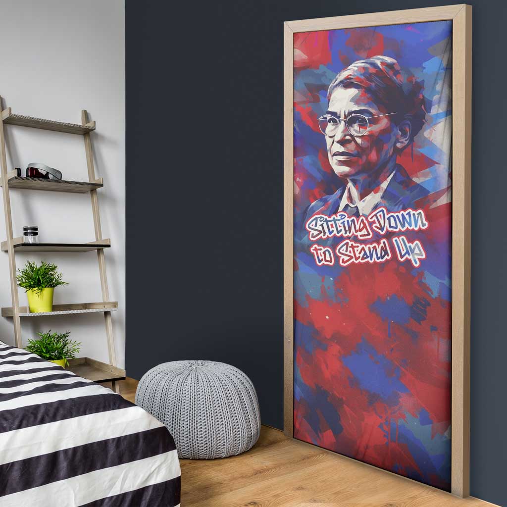Rosa Parks Door Cover Red Blue Abstract Art Portrait Sitting Down to Stand Up Quote Civil Rights Tribute - African Pride