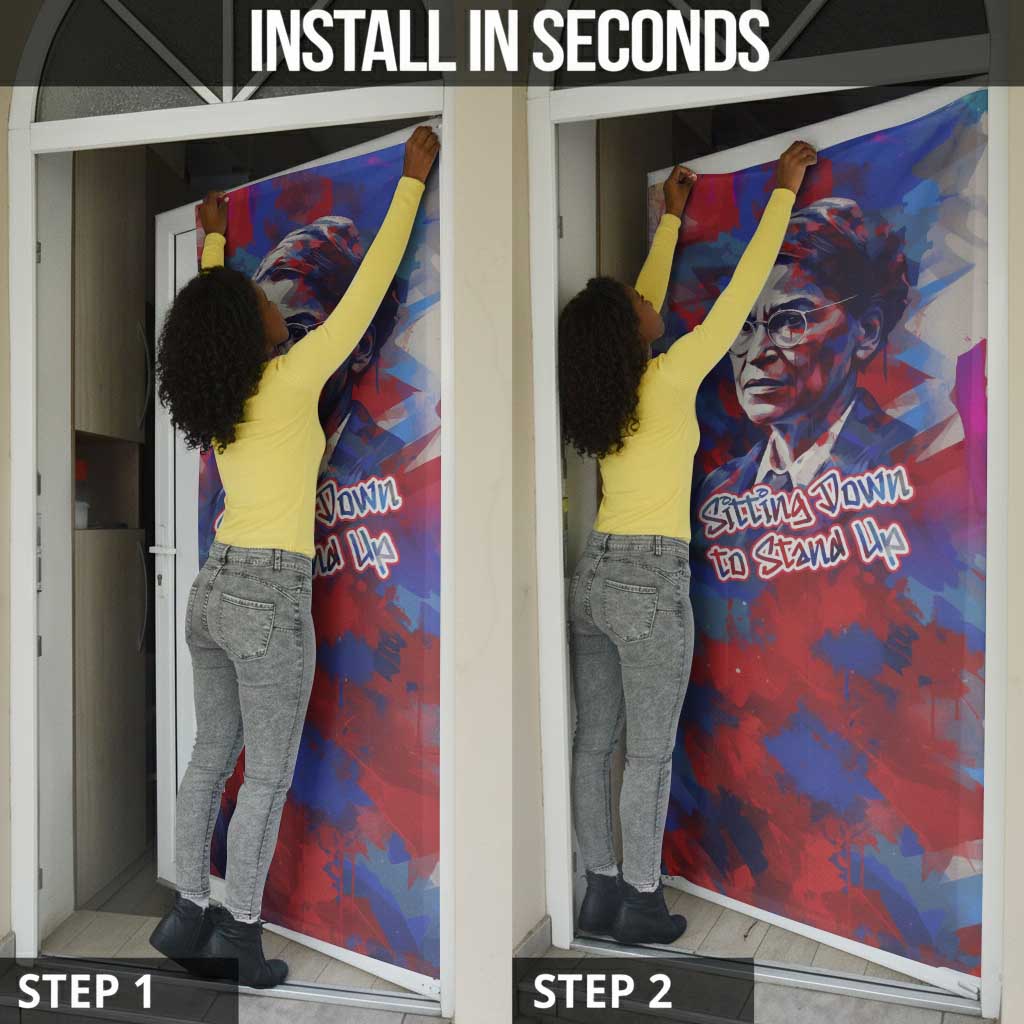 Rosa Parks Door Cover Red Blue Abstract Art Portrait Sitting Down to Stand Up Quote Civil Rights Tribute - African Pride