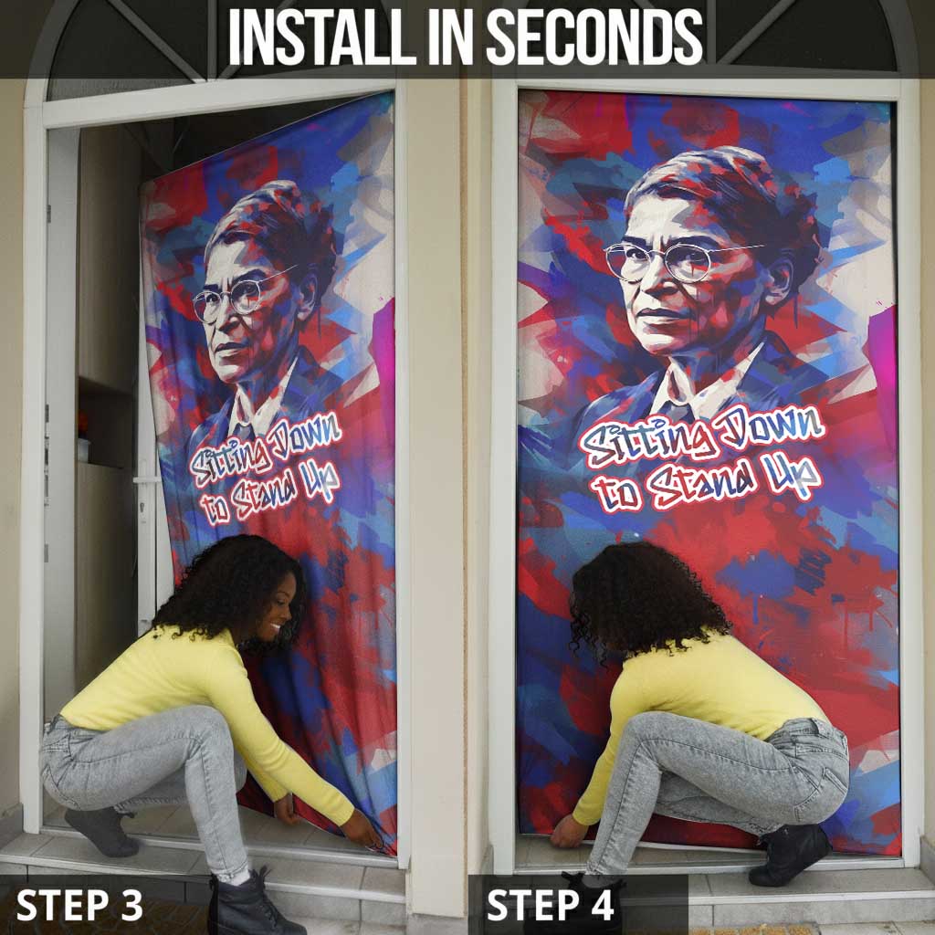 Rosa Parks Door Cover Red Blue Abstract Art Portrait Sitting Down to Stand Up Quote Civil Rights Tribute - African Pride