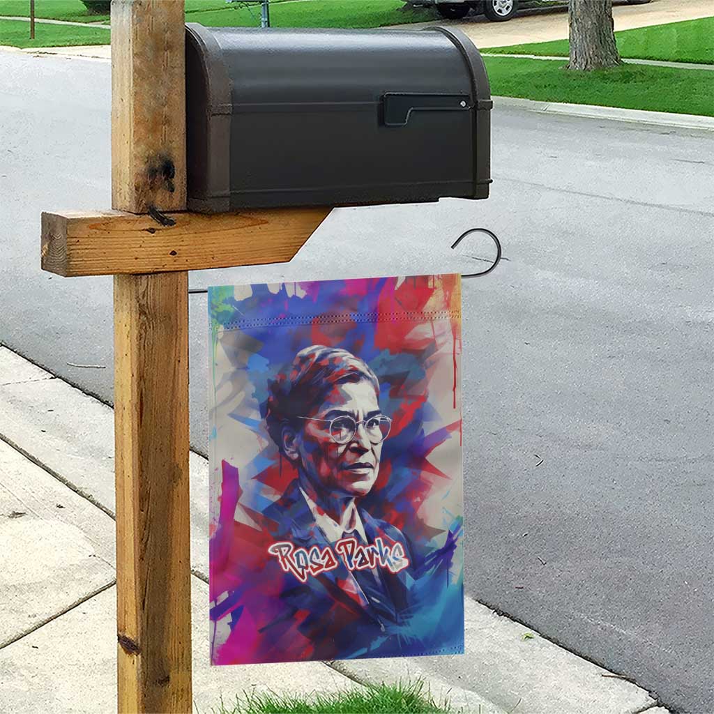 Rosa Parks Garden Flag Red Blue Abstract Art Portrait Sitting Down to Stand Up Quote Civil Rights Tribute - African Pride