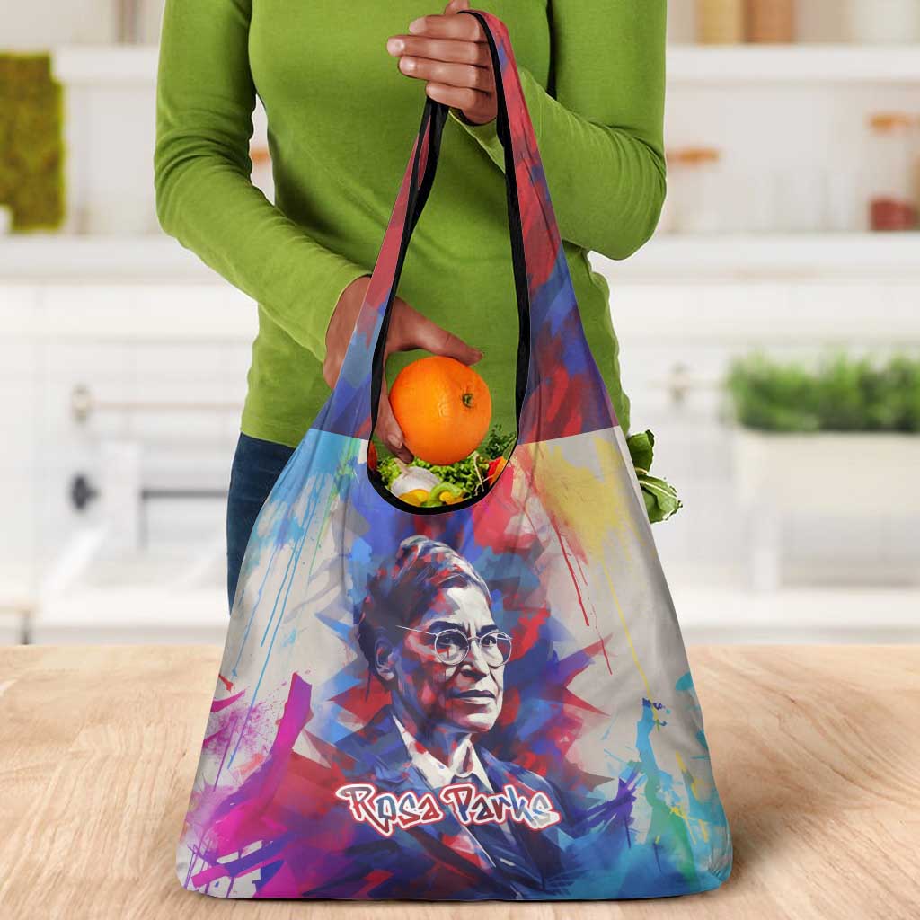 Rosa Parks Grocery Bag Red Blue Abstract Art Portrait Sitting Down to Stand Up Quote Civil Rights Tribute - African Pride