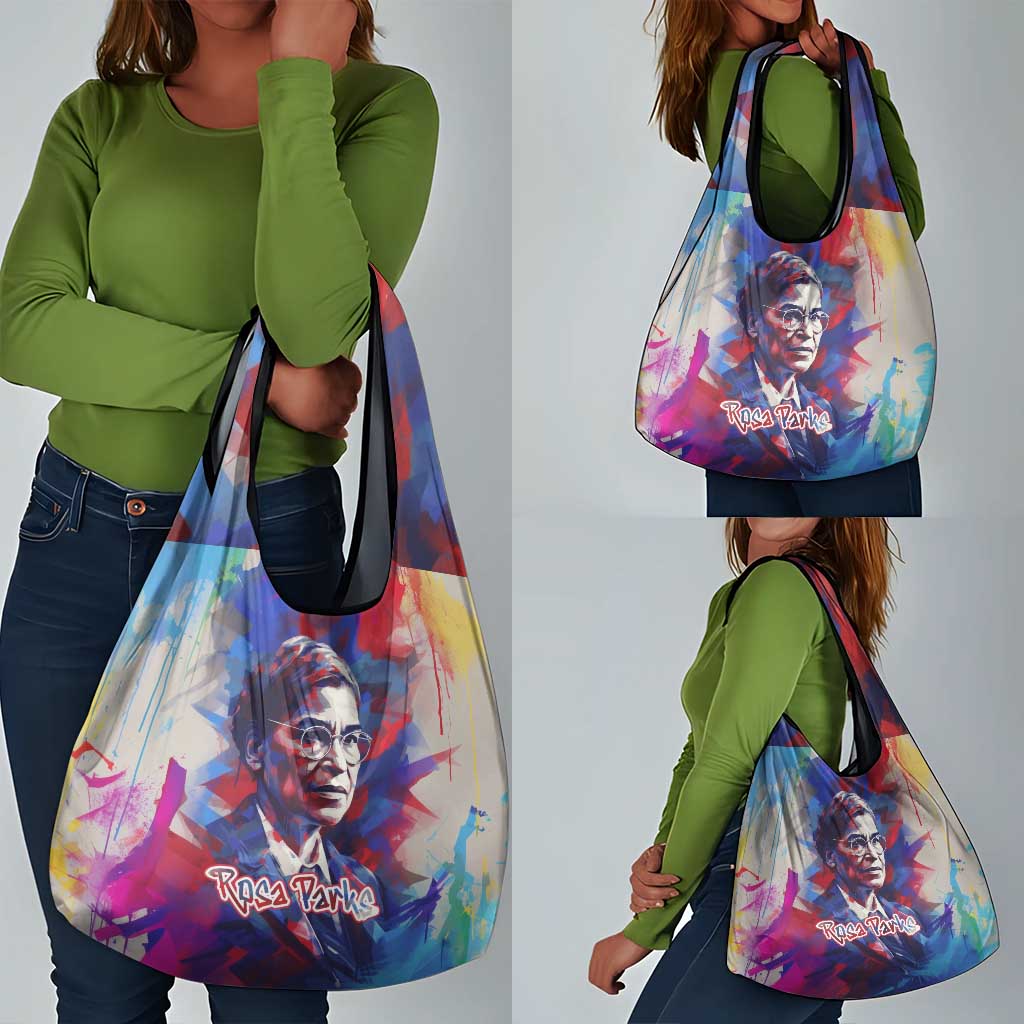 Rosa Parks Grocery Bag Red Blue Abstract Art Portrait Sitting Down to Stand Up Quote Civil Rights Tribute - African Pride