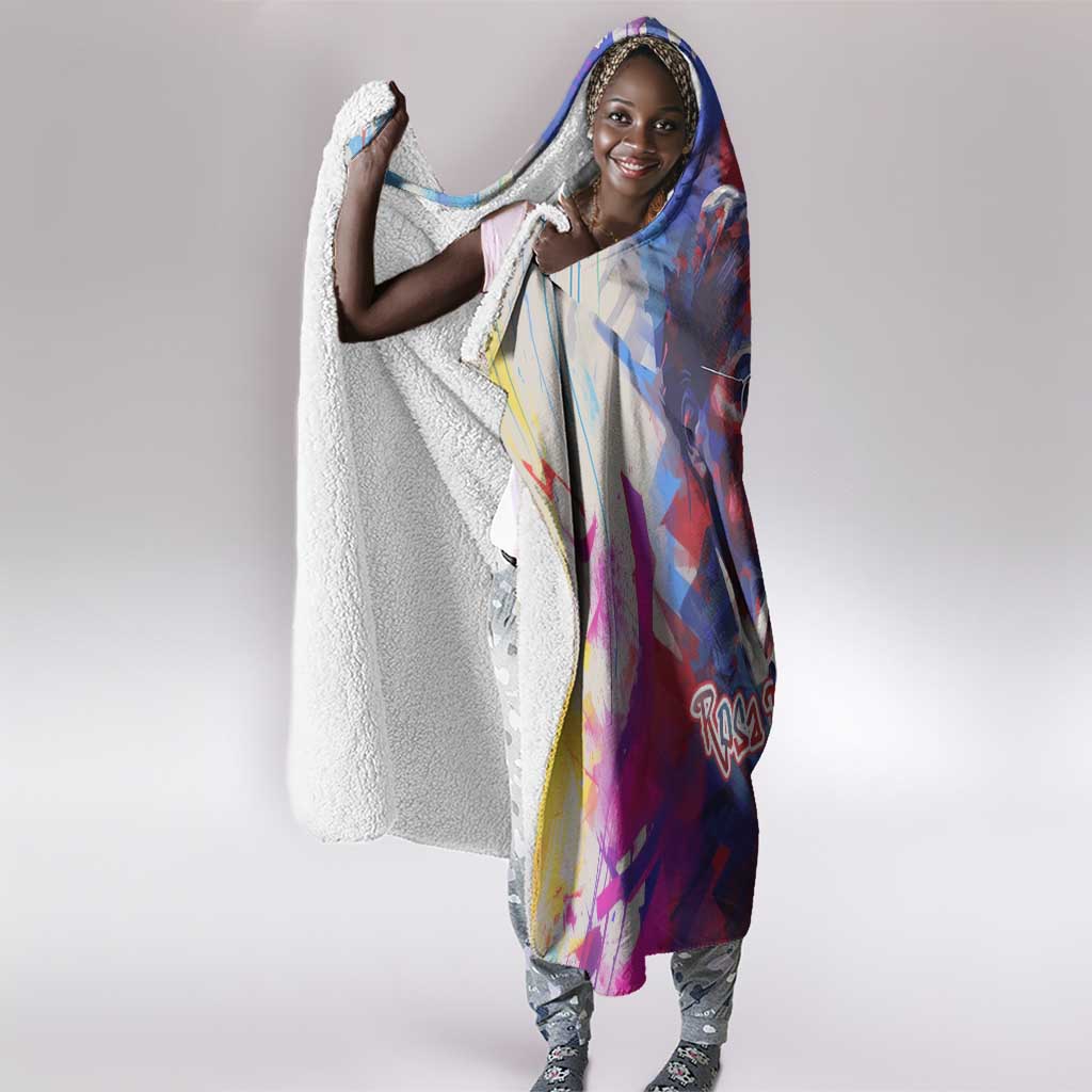 Rosa Parks Hooded Blanket Red Blue Abstract Art Portrait Sitting Down to Stand Up Quote Civil Rights Tribute - African Pride