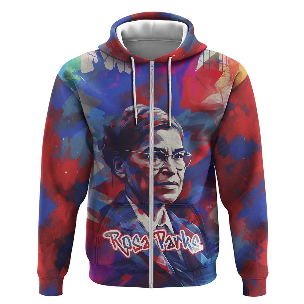 Rosa Parks Hoodie Red Blue Abstract Art Portrait Sitting Down to Stand Up Quote Civil Rights Tribute - African Pride
