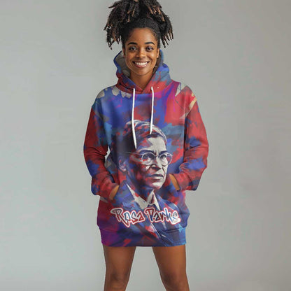 Rosa Parks Hoodie Dress Red Blue Abstract Art Portrait Sitting Down to Stand Up Quote Civil Rights Tribute - African Pride