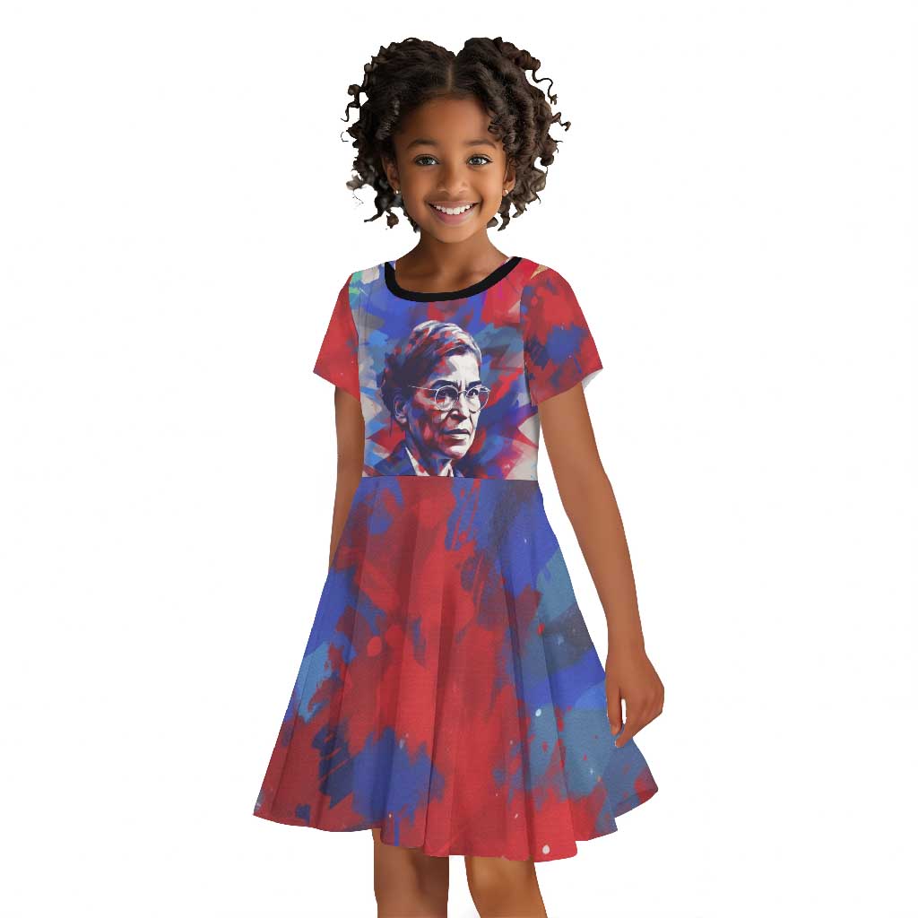 Rosa Parks Kid Short Sleeve Dress Red Blue Abstract Art Portrait Sitting Down to Stand Up Quote Civil Rights Tribute TS04