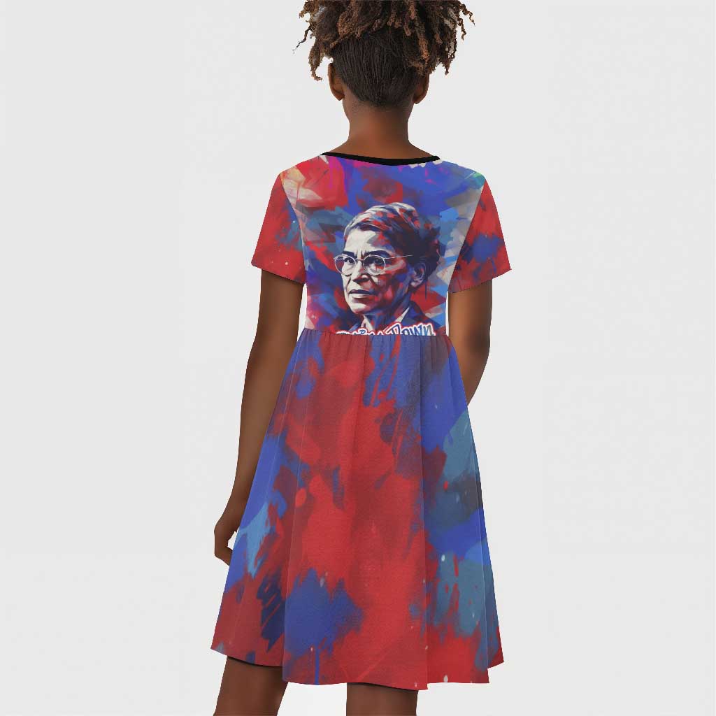 Rosa Parks Kid Short Sleeve Dress Red Blue Abstract Art Portrait Sitting Down to Stand Up Quote Civil Rights Tribute TS04