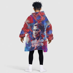 Rosa Parks Kid Wearable Blanket Hoodie Red Blue Abstract Art Portrait Sitting Down to Stand Up Quote Civil Rights Tribute - African Pride
